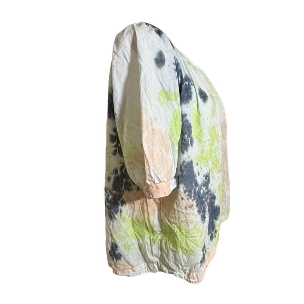 Elizabeth And James Tie Dye Cotton Puff Sleeve Blouse Button Relax Fit Top XL - Picture 4 of 5